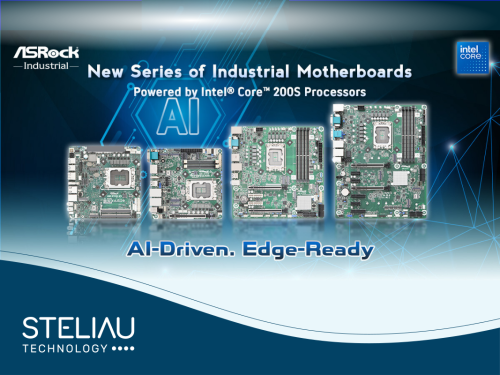 Futuristic background with 4 Motherboards of Asrock Industiral Series