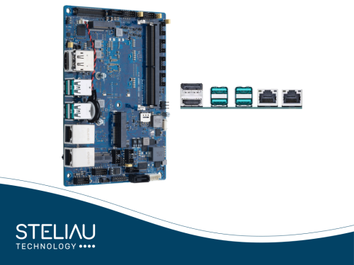 Product image N97S-IM-AA: 3.5” Edge Computer for industrial computing and electronics, with industrial connectors, multiple displays and industrial monitor support.