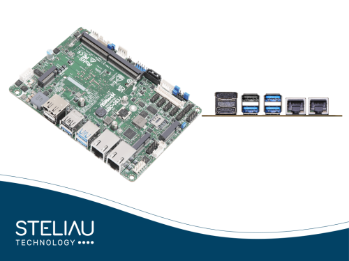 Product image Edge computer with industrial electronics, industrial connectors, AC DC converter and triple display support for industrial computing.