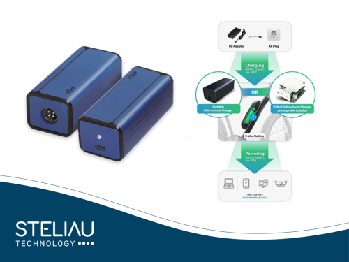 Compact 147W–252W bidirectional charger for e-bikes, e-scooters, garden tools, and wheelchairs with USB-C PD, programmable output, and CAN/UART support.